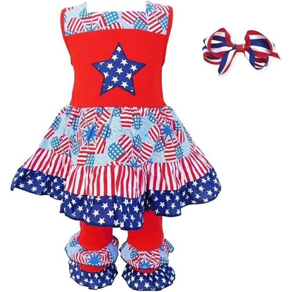 Ann Loren BNWT Girl's 4th Of July Stars & Stripes Dress Set Size 4-5‎